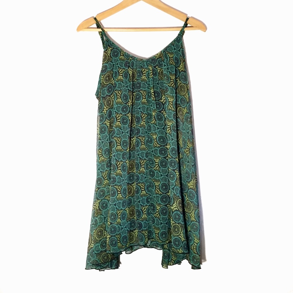 RVCA Green Teal Medallion Print Swing Dress Large